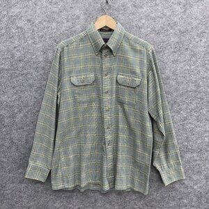 Hathaway Men's Button Down Flannel Shirt, Size L 42cm, 100% Cotton, Green Plaid